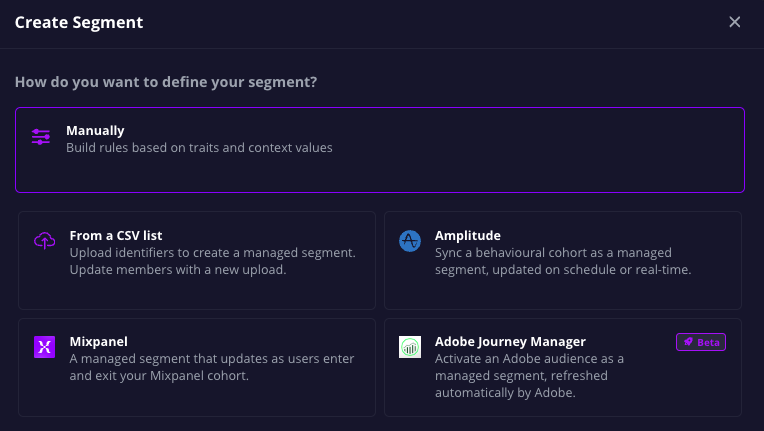 Create Segment source options